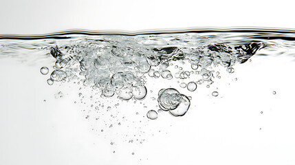 Bubbles rising in clear water with a smooth surface