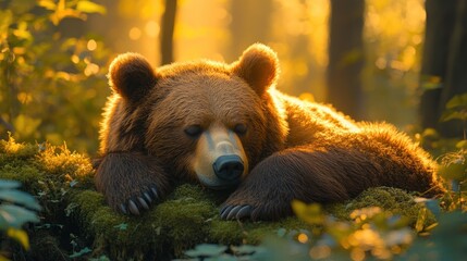 Obraz premium Sleeping Bear in the Forest