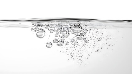 Bubbles rising in clear water with a smooth surface