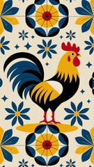 Obraz premium rooster in the sun pattern flok