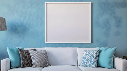 sofa with frame on the wall