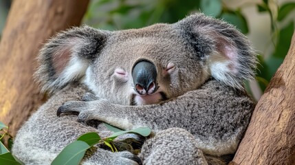 Koalas Sleeping Peacefully in Trees at the Zoo