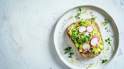 Avocado Toast with Radishes, Microgreens, and Sesame Seeds