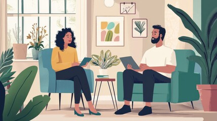 A therapist and patient engaged in deep conversation,