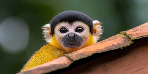 Obraz premium Curious Squirrel Monkey Portrait with Blurry Background Wildlife Photography