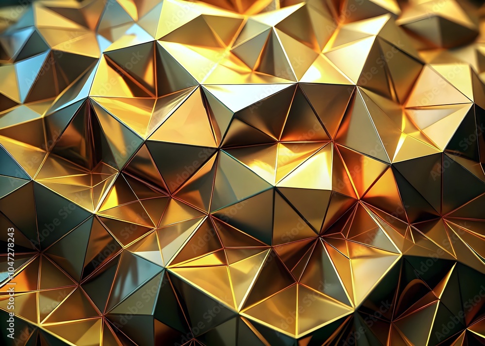 Poster shiny golden geometric patterns complex threedimensional shape design