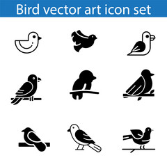 Birds icon set of black and white types. Isolated vector sign symbols. Icon pack.
