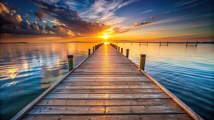 Fototapeta premium Wooden pier with sunset in background