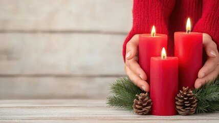 Family lighting candles together, close-up of hands, warm Festival of Lights moment