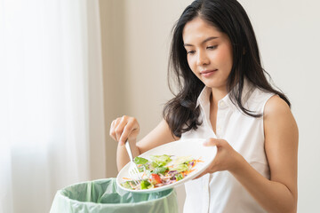 Food waste environment concept, people throwing food garbage into bin prepare to decompose.