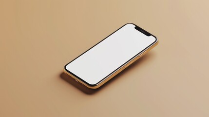 Gold Smartphone with Blank White Screen on Beige Background