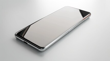 Silver Smartphone with Blank Screen on a White Background