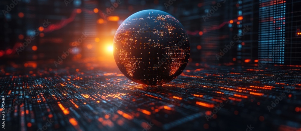 Poster a digital globe surrounded by data streams and glowing elements, symbolizing technology and connecti