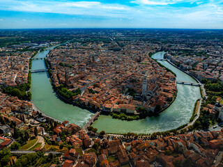 aerial drone photo of the city of Verona in Italy