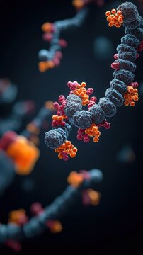 Closeup of enzymes like trypsin and chymotrypsin breaking down proteins in the small intestine, glowing textures, Digestive enzymes and protein breakdown, Nutrient metabolism