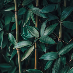 Lush bamboo leaves creating a serene green backdrop