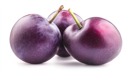 Fototapeta premium Fresh and vibrant purple plums arranged together, showcasing their smooth skin and natural shine, ideal for culinary or health themes.