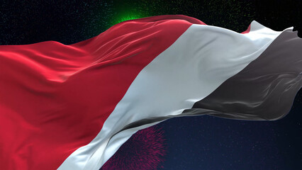 Principality of Sealand flag - Waving flag on celebrating fireworks for national holiday day....