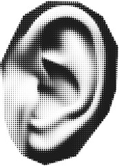 Stylized Human Ear Illustration with Retro Halftone Detail