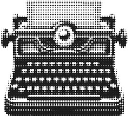 Classic Vintage Typewriter with Paper in Retro Halftone Style