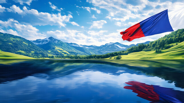 A Creative Digital Landscape Featuring the Liechtenstein Flag Harmoniously Set Among Natural Beauty