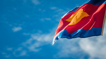 Close-Up of the Kiribati Flag Highlighting Its Intricate Design Against a Bright Sky