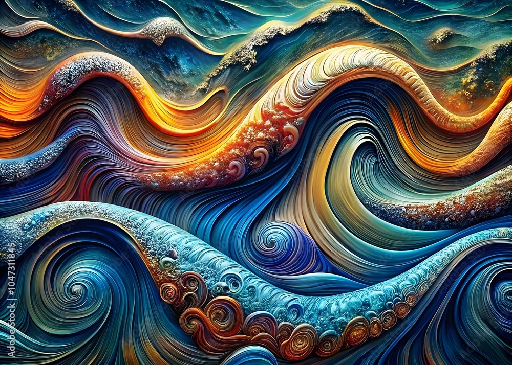 Poster vibrant ocean waves flowing colorful patterns dynamic textures