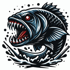 logo aggressive fish vector, illustration