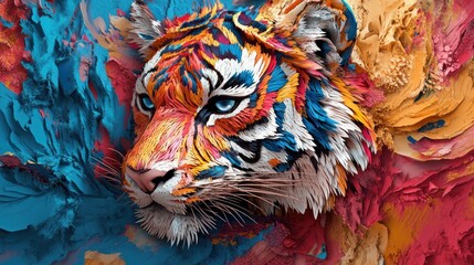 Vivid animal relief with 3D patterns, colorful textures and sharp detail, high-definition look, vibrant style.