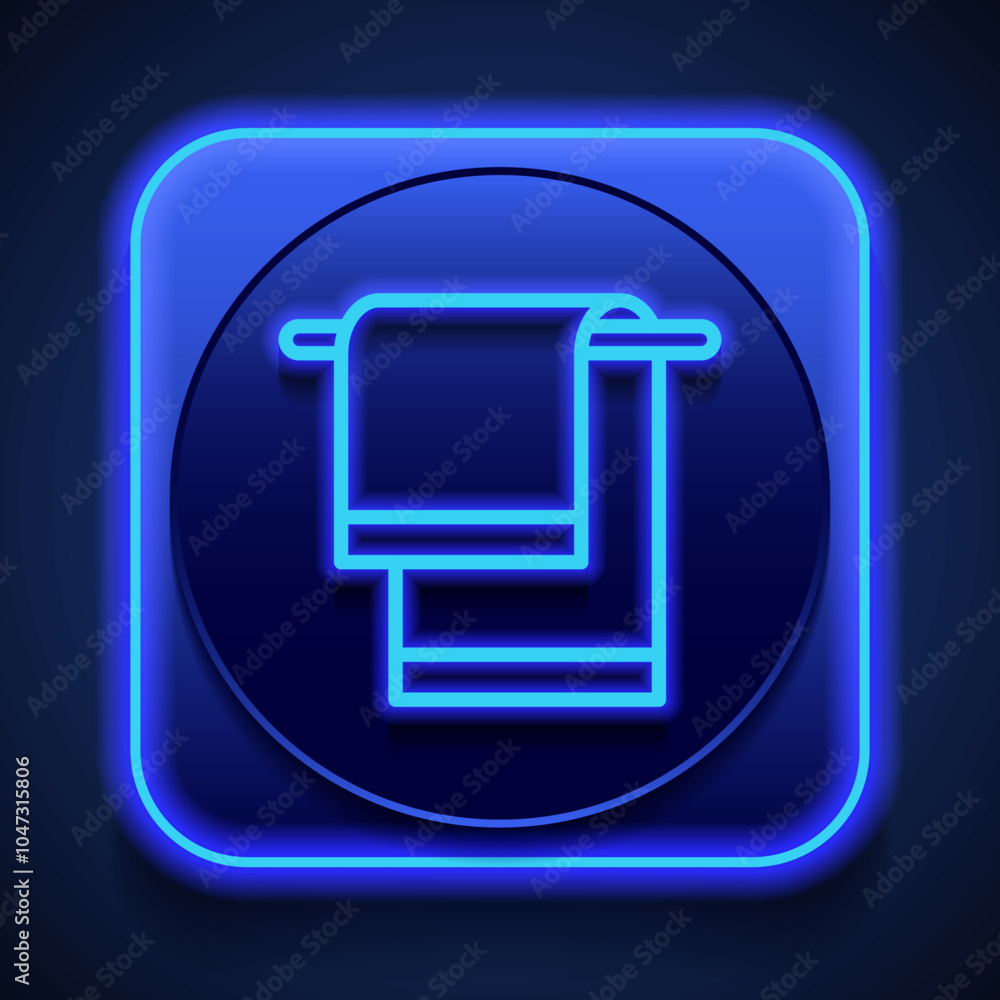 Poster towel simple icon vector. flat design. blue neon style on button. with shadow