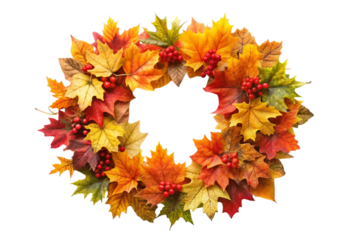 autumn leaves wreath decoration isolated on a whi (1) png