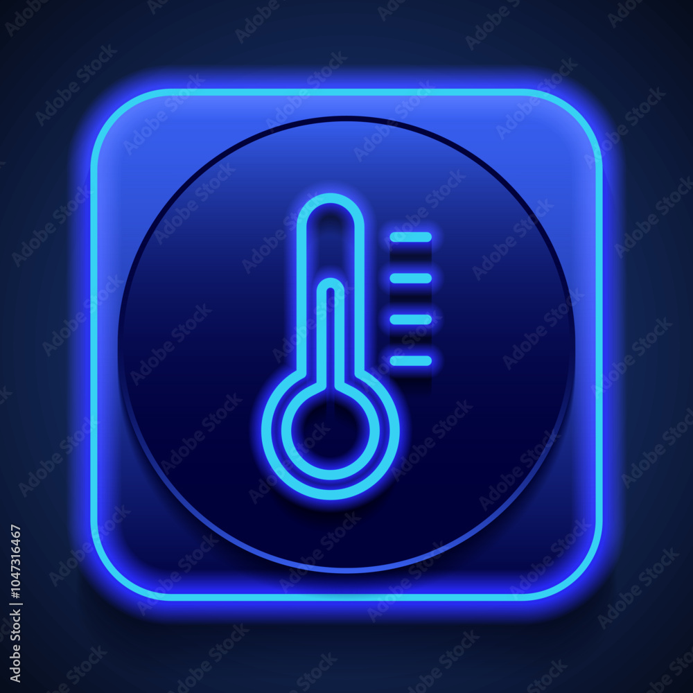 Poster temperature simple icon vector. flat design. blue neon style on button. with shadow