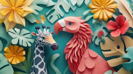 Naklejka premium Wildlife design in 3D relief, minimalist approach, colorful textures with a refined, simple geometric style.