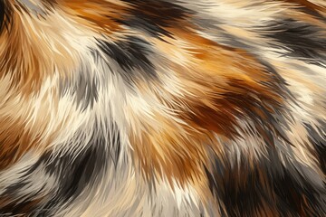 An abstract illustration of raccoon fur with flowing textures in warm tones of brown, beige, and black, creating a dynamic and natural pattern