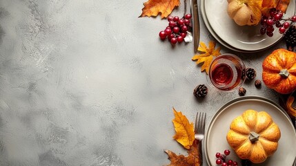 Autumn Table Setting with Pumpkins and Berries