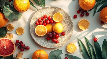 Fresh Citrus and Berries on a Textured Plate