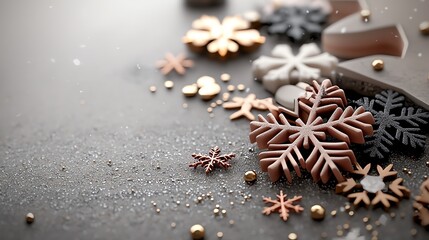 Red and black snowflakes on a frosty window, 3D illustration