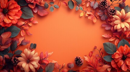 Vibrant Floral Frame in Autumn Colors