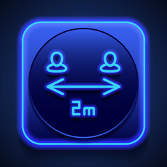 Social distance logo simple icon vector. Flat design. Blue neon style on button. With shadow