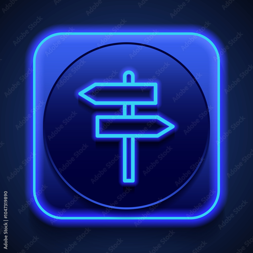 Poster signpost simple icon vector. flat design. blue neon style on button. with shadow