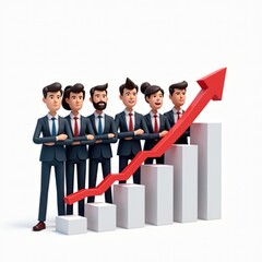 Business team celebrating success with upward trend in performance at a corporate event in a modern office setting