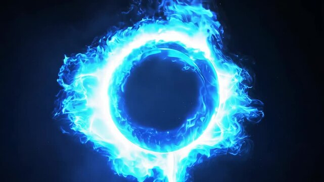 Blue Fire Circle on Black Background
