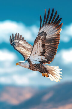 grand oiseau rapace en vol ses ailes d&eacute;ploy&eacute;es sur fond de ciel bleu 