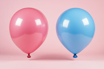 Two balloons floating on pink background symbolizing gender reveal party