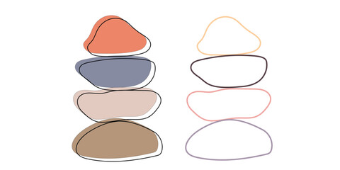 Zen stones logo template vector illustration. Balance rocks logotype concept. Smooth pebble sign set for spa, wellness, beauty designs, business cards, company branding. Black, white meditation icons