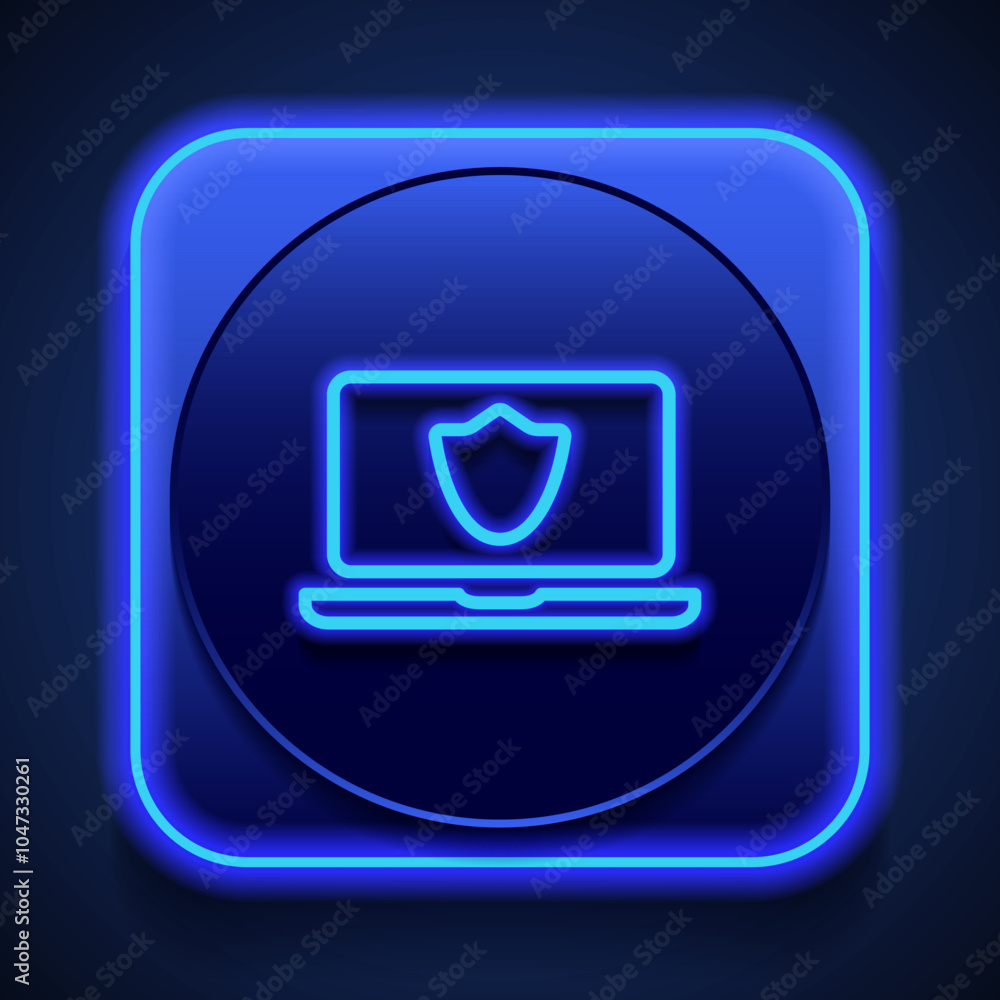 Poster notebook with sheild, protection simple icon vector. flat design. blue neon style on button. with sh