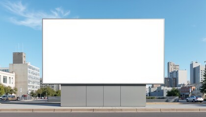 Obraz premium Empty billboard mockup with copy space in a modern city environment and clear blue sky