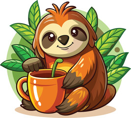 Funny sloth coffee clipart vector