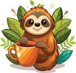 Funny sloth coffee clipart vector