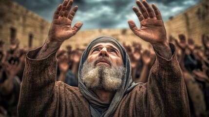 Hebrew Prophet Raising Hands in Prayer